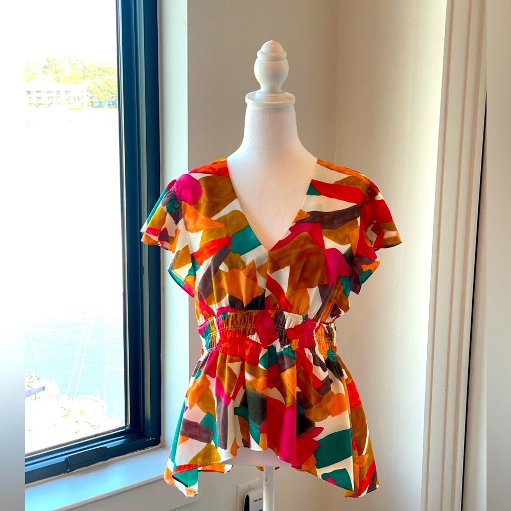 Umgee scalloped hem multi-color blouse